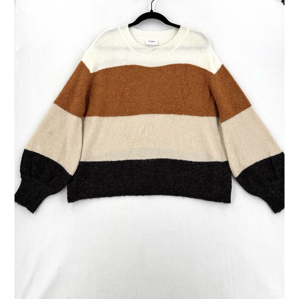Storia Colorblock Wool Blend Sweater S Rust Cream Black Balloon Sleeve Oversized